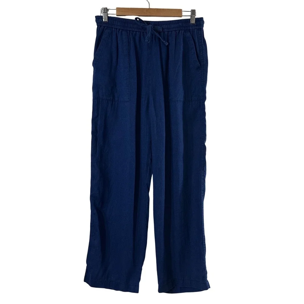 Banana Republic Womens Blue 100% Linen Wide Leg Drawstring Pants Size M Relaxed